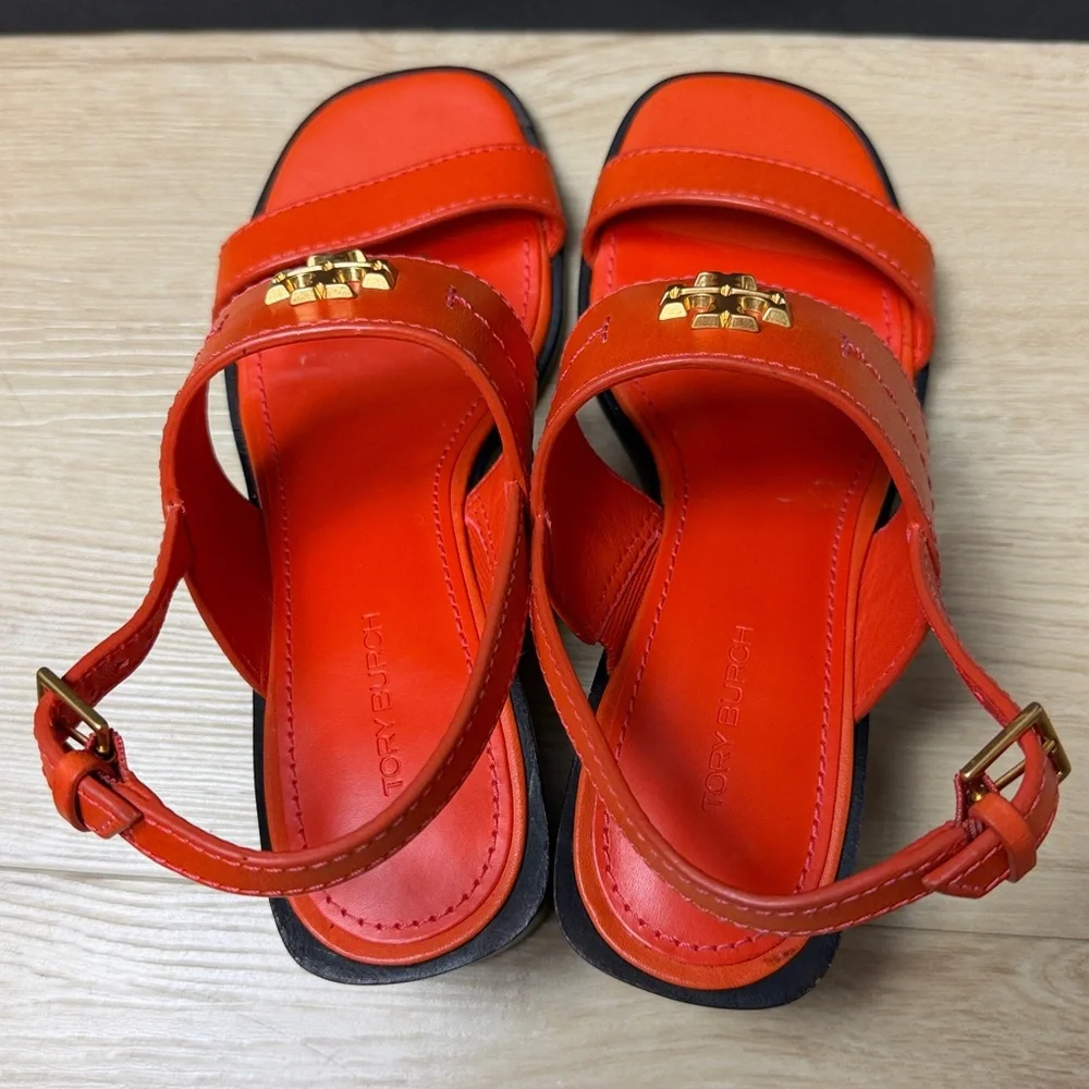 TORY BURCH Mini Everly Heel Slingback Sandals Desert Flower Orange